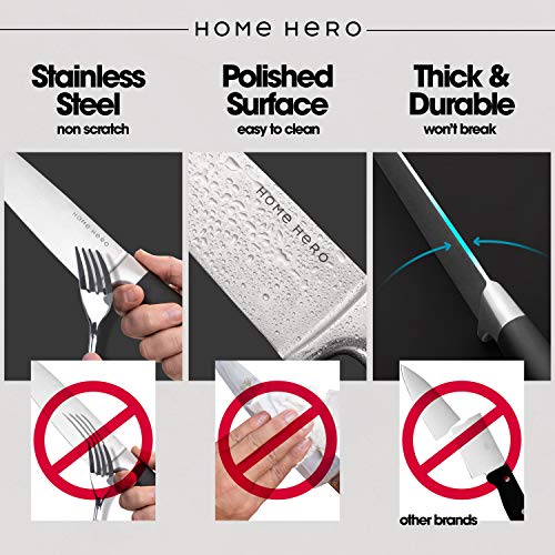 Stainless Steel Knife Set with Block - 13 Kitchen Knives Set Chef Knife Set with Knife Sharpener, 6 Steak Knives, Bonus Peeler Scissors Cheese Pizza Knife & Acrylic Stand - Best Cutlery Set Gift