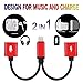 iPhone Lightning Charge & Audio Cable, Lightning to Double Lightning 2 Lightning Port for iPhone 7/ iPhone 7 Plus/iPad, Support Music Control, Charger and Phone Communication (Black-Red) (red)