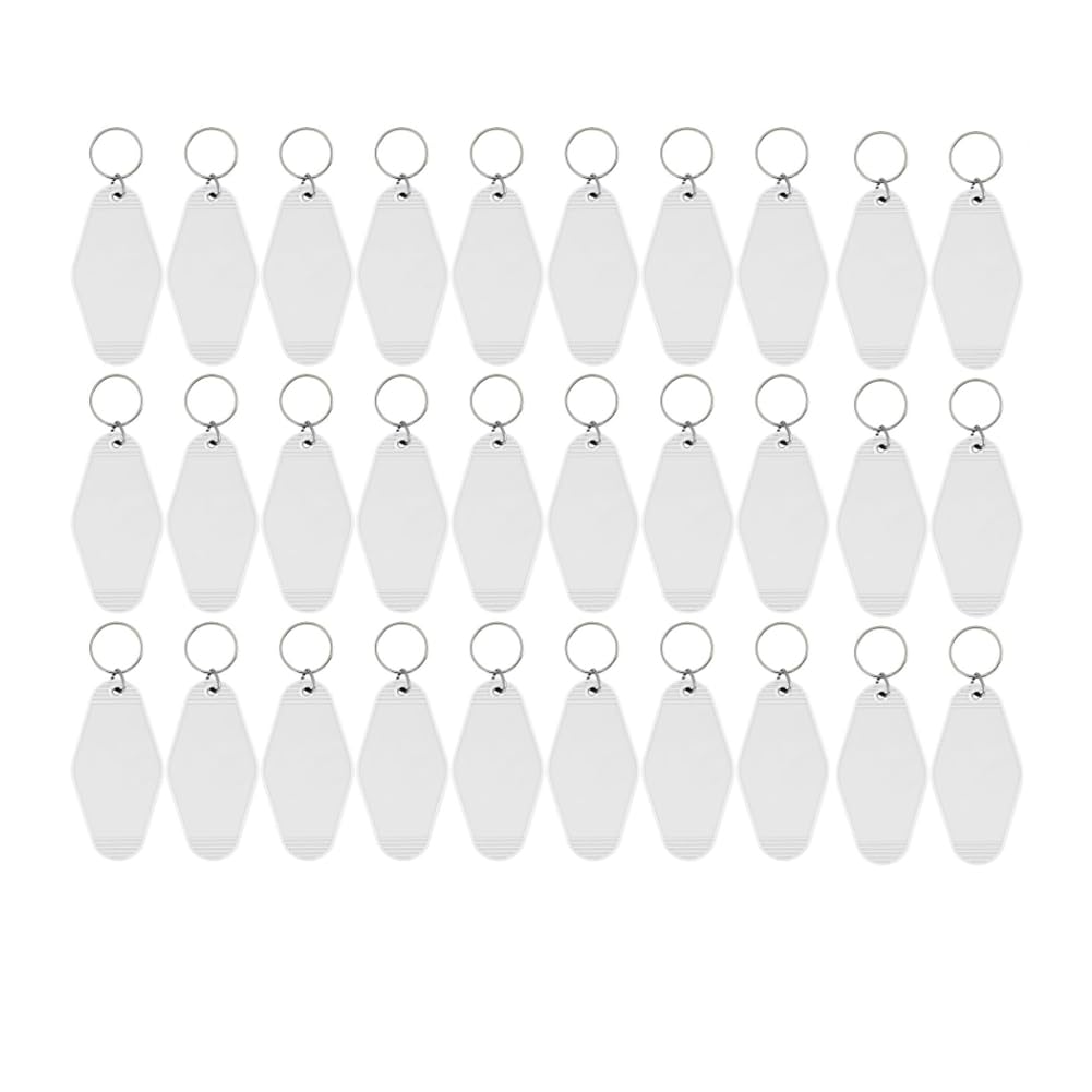 Fawiwpse 30Pack Motel Keychain Blanks Vintage Motel Keychains for Vinyl DIY Crafting Keychain White
