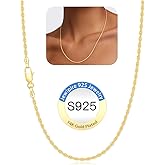 Jewlpire 1.5mm 2mm Rope Chain 14k Gold Plated 925 Sterling Silver Chain Necklace for Women, Smooth Sturdy Hypoallergenic Women's Chains Necklace, 16 18 20 22 24 Inch