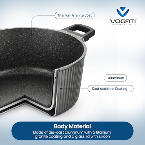 VOGATI MONACO SERIES 8PCS TITANIUM GRANITE COATING NON STICK INDUCTION COOKWARE SET - INCLUDING 20/24/28CM CASSEROLE + 28CM SHALLOW CASSEROLE (100% PFOA FREE) (BLACK)
