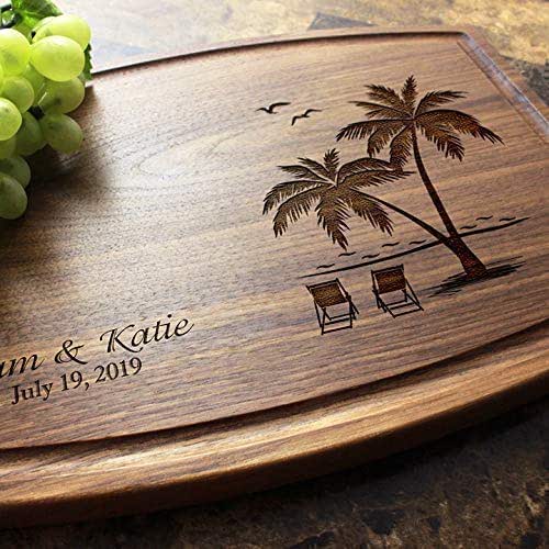Palm and Beach Personalized Engraved Cutting Board Wedding