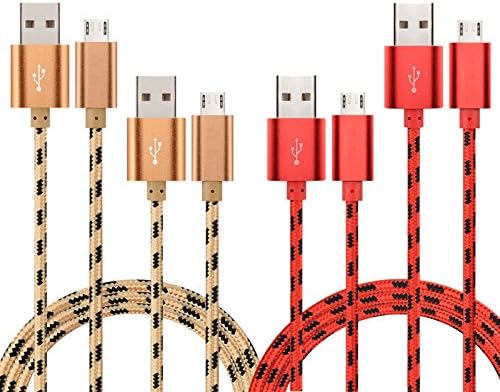 TOPSELL Micro USB Cable, 4Pack, 3.3ft/1m + 4.9ft/1.5m, Nylon Braided High Speed USB to Micro USB Charging Cables Android Charger Cord for Samsung, Nexus, Motorola,HTC, LG, Tablet and More (Gold, Red)
