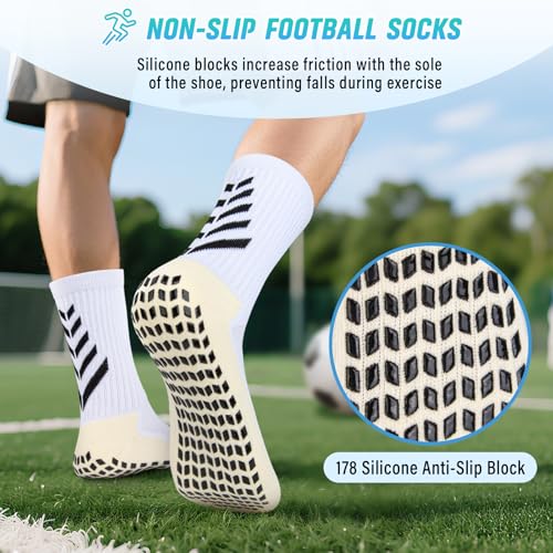 LUROON Non-Slip Football Socks Men 37-46, 2/3/4 Pairs Socks Grip Silicone Football Grip Anti Blister Sports Socks for Women Breathable Non-Slip Football Socks for Cycling Trekking
