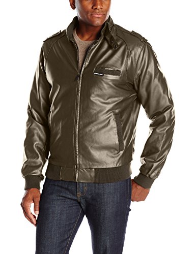 Members Only Men's Original Leather Iconic Racer Jacket, Olive, Medium - Main Image