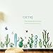 Removable Pastoral Fresh Creative DIY Plant Cactus Wall Stickers Flower with Butterfly Peel & Stick Wall Decals for Girls Bedroom Nursery Room Dormitory Living Room Wall Corner Home Walls Decoration