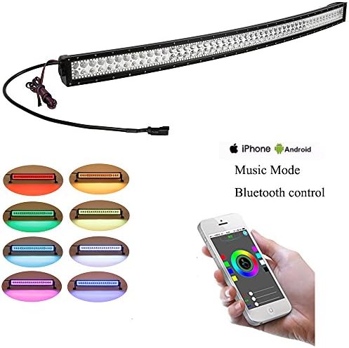 NKLighting 52" 300W Curved LED Light bar with RGB halo ring-Bluetooth App Control Music control RGB Color Lamp Led light Bulb Combo Beam IP68 waterproof Jeep lights Offroad lighting 2 years warranty