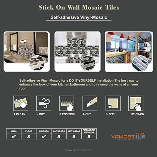 Premium Peel and Stick Tile for Kitchen Backsplash,Self Adhesive Stick On Backsplash Wall Tiles for Bathroom-10" x 10" (6 Sheets)