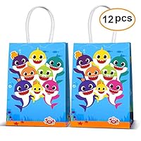 Cute Shark Party Bags For Baby Birthday Favor Kids Candy Gifts Paper Bag, Well for Girls or Boys-12pack