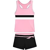 Nokecina Girls Tankini Swimsuits 2 Pieces Racerback Bathing Suit with Shorts Quick Dry Kids Swimwear