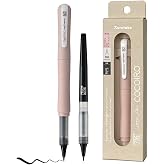 Kuretake ZIG Letter Pen COCOIRO, Body with Black Ink Refill Set, Flexible Extra Fine Brush Tip, Refillable marking Pen for Calligraphy, Hand Lettering, Made in Japan (POTTER'S PINK, Black)