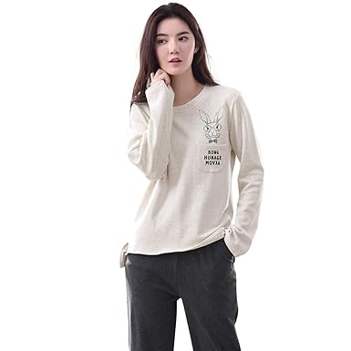 Amazon レディース ルームウェア コットン パジャマ クルーネック 綿