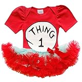So Sydney Baby Toddler Girl Thing 1, 2 Tutu Chiffon Skirt Onesie Romper Costume (S (3-6 Months), Thing ONE)
