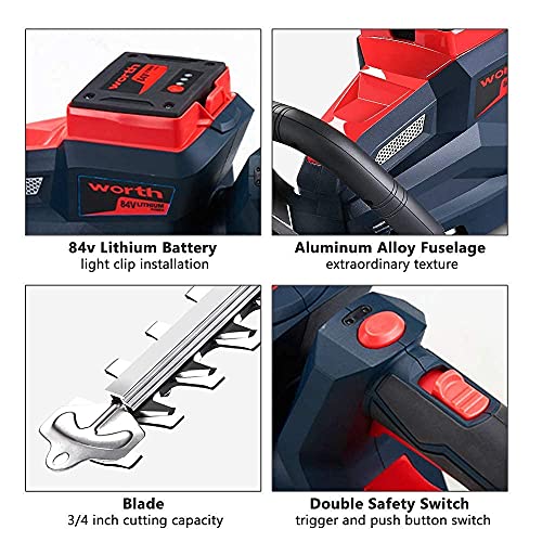 Worth 84V Battery Hedge Trimmer Cordless, 24" Power Hedge Trimmers with