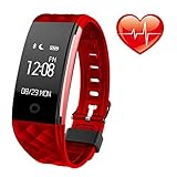 Wireless S2 Fitness Monitor Smart Bracelet Bluetooth 4.0 Heart Rate monitor-Waterproof IP67 Sleep Monitor Notification Alerts Wristband for Android IOS Phones (Red)