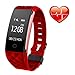 Wireless S2 Fitness Monitor Smart Bracelet Bluetooth 4.0 Heart Rate monitor-Waterproof IP67 Sleep Monitor Notification Alerts Wristband for Android IOS Phones (Red)