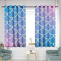 Sillgt Extra Wide Patio Door Curtain Fish Scale and Mermaid background5 Great for Living Rooms & Bedrooms W 63" XL 63"