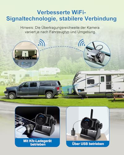 1080P Magnetic Wireless Reversing Camera, WiFi Reversing Camera with Long Lasting Battery, 90 Days Standby, Night Vision, IP69K, Easy Installation for Trucks, Trailers, Compatible with Phone, Pad