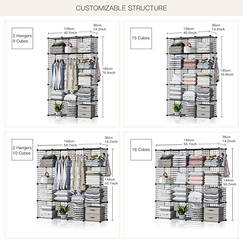 GEORGE&DANIS Wire Storage Cubes Modular Grid Organizer Customizable Metal Rack Bookcase Bookshelf MultiFuncation Shelving Unit, Black, 2 Hangers & 10 Cubes - Thumbnail 4