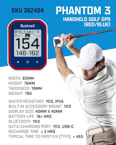 Wearable4U - Bushnell Phantom 3 Slope GPS Golf Green with Slope Technology, Touchscreen, Magnetic Cart Mount with Bundle (Blue & Lens Cloth)