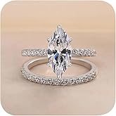 Solitaire Elongated Marquise Cut Engagement Ring for Women, Simulated Diamond Promise Ring 925 Plated Silver CZ Pointed Thumb Ring Statement Wedding Eternity Ring Stackbale Set 7#