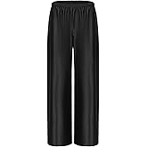Women Satin Wide Leg Dress Pants Silk Casual Dressy Long Flowy Pants Elastic High Waisted Trousers