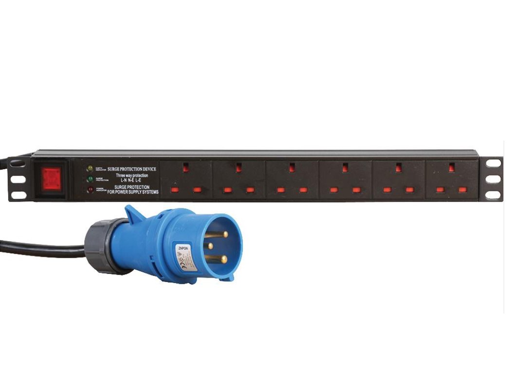 Dynamode 6 Way PDU Extension Lead- 13A Multi Plug Switched Power Distribution Unit (PDU) Rack Mount Charging Station for Home Office 19 Inch PDU Server Cabinet with Surge Protection, 32AMP Commando