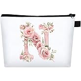 FIDWALL Personalized A-Z Initial Makeup Bag for Women – Custom Cosmetic Bags, Travel Toiletry Organizer, Bridesmaid Essentials, Birthday Surprises, Unique Makeup Bag Keepsake for Her (N)