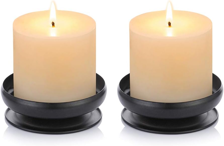 Nuptio Set of 2 Black Iron Pillar Candle Holders Spike Candle Holder 3.6