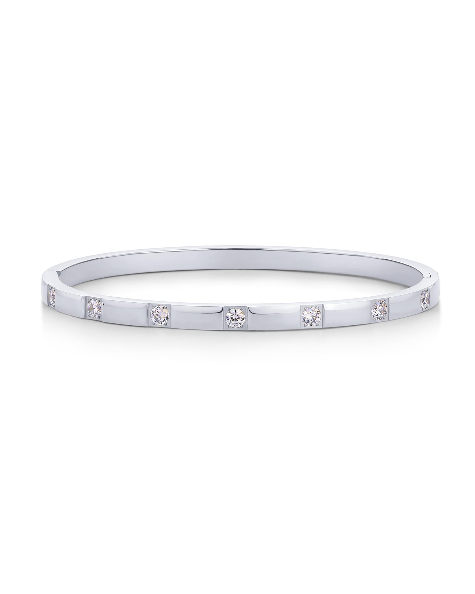 Photo 1 of PAVOI Stainless Steel Thin Love Bangle Bracelets for Women | Dainty Waterproof Cubic Zirconia Hinged Bracelet Dupe | 6.5"