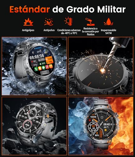 2026 Men's Military Smart Watch-1000 mAh/1.85'' HD Screen,IP68 Waterproof Smartwatch with LED Lamp,130+ Sports Modes,Fitness Watch with Heart Rate/Sleep Monitor,iOS Android
