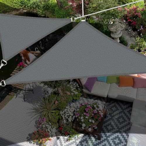 Triangular Shade Sail 4 x 4 x 4 m with Fixing Kit, Waterproof Triangular Shading Canvas, Sun Protection and Anti-UV, Shade Cloth without Drilling, Suitable for Terraces, Gardens and Greenhouses (Grey)