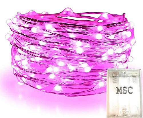 MSC - 23ft / 7m -70 Led's Batt Powered LED Pink Coloured String Fairy Lights On Copper Cable, Ideal for Christmas, Xmas, Party,Wedding,Decoration Pink-7mBatt