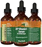 (4 oz) 20% Vitamin C Serum with Hyaluronic Acid - Stimulates Collagen for Anti-Aging, Repairs Dark Circles Around Eyes and Sun Damage for Skin, Face and Neck, Fades Age Spots and Wrinkles