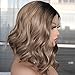 QD-Udreamy Black Roots To Ombre Brown&Blonde Mixed Lace Front Wigs Natural Wavy Short Hair Glueless Synthetic Wigs for Women