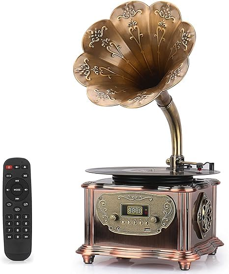 Retro Bluetooth Lautsprecher 40W Vintage Plattenspieler Grammophone geformt Lautsprecher mit Aux-In, USB Port für Flash Drive, Phonograph Stil für Home Decoration (ohne Plattenspieler)