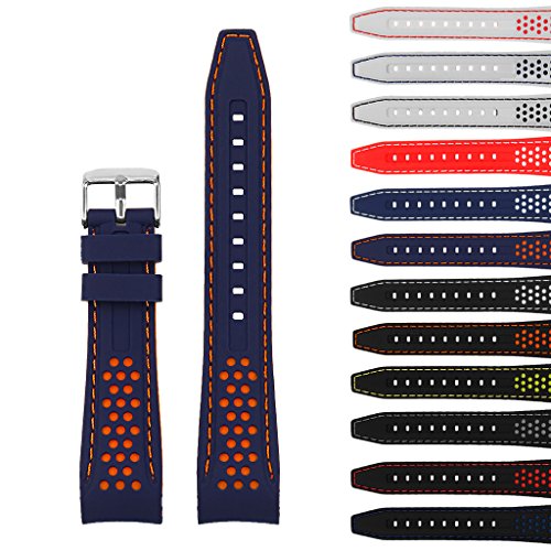 StrapsCo Perforated Rubber Rally Racing Watch Band Strap with Curved Ends - 20mm 22mm 24mm