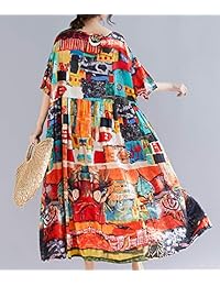 ELLAZHU - Vestido de playa para mujer, diseño abstracto con cuello redondo, talla g1396 A, Suave, talla única