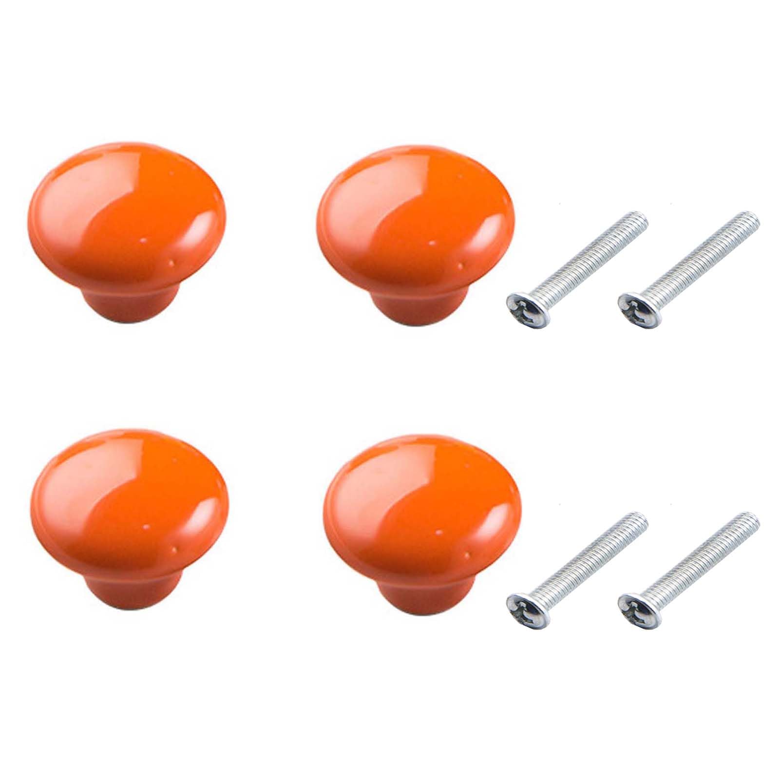 Yesmin 4 Pcs Colored Ceramic Drawer Handles,Cute Cabinet Handles,Wardrobe Door Single Hole Handles,Bedroom,Living Room,Kitchen Furniture-Orange