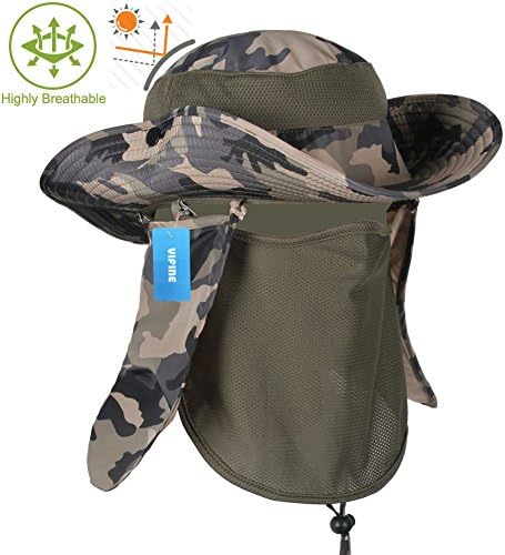 VIFINE Sun Cap Fishing Hat For Men Women, Sun Hat Wide Brim, Sun Protection With Removable Neck Flap, Face Cover Mask, Military Boonie Hat for Outdoor Sports &amp; Travel