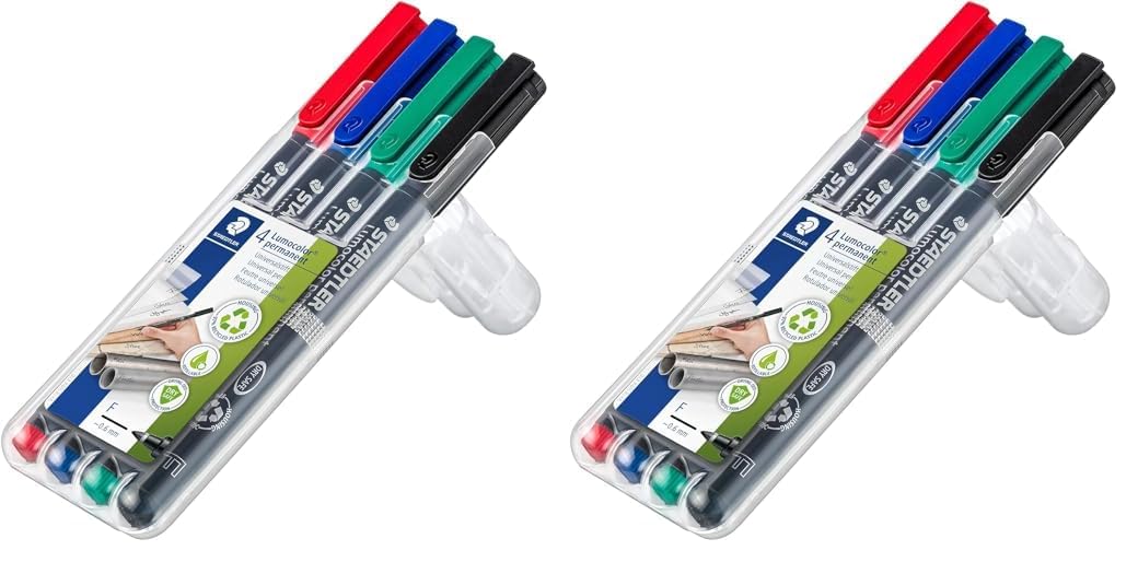 STAEDTLER 318 WP4 Lumocolor Permanent Pen, Fine Line Width, 0.6mm - Assorted Colours (Pack of 8)
