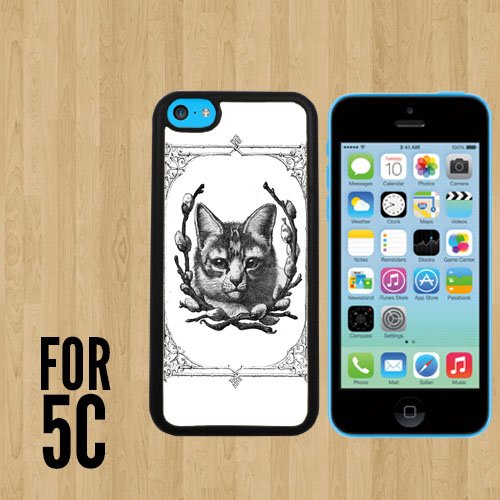 New Quirky Cool Cat Retro Vintage Custom made Case/Cover/skin FOR iPhone 5c -Black - Rubber Case ( Ship From CA)