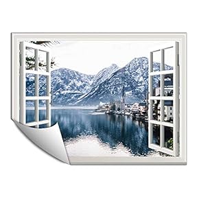 Wall Paper Small Wall Mural Snowscape Out of The Window Wall Art Removable Wall Decoration for Bedroom Living Room - 24x32 inches