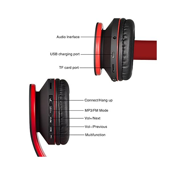 Wireless-Bluetooth-Over-Ear-Stereo-Foldable-Headphones-Wireless-and-Wired-Mode-Headsets-with-Soft-Memory-Protein-EarmuffsBuilt-in-Mic-for-Mobile-Phone-TV-PC-Laptop-BlackRed Wireless Bluetooth Over Ear Stereo Foldable Headphones, Wireless and Wired Mode Headsets with Soft Memory-Protein…