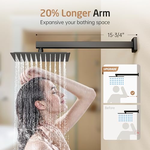 KES X6230-BK 3 Way Shower Set Square Shower Head 25 cm with Raw Valve and Finishes Shower Kit Rain Bathroom Matt Black