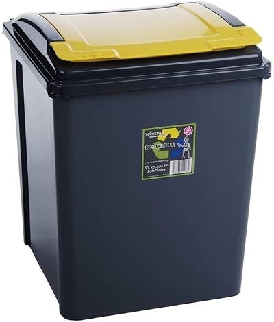 Galleries Wham 50L Yellow Plastic Waste Bin with Flap Lid Recycling Bin 50L