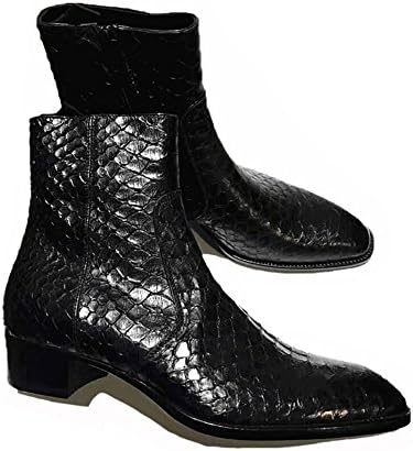 Jinfu Mens Leather Side Zipper Square Toe Ankle Boots Black Chelsea Shoes Outdoor (US 10)