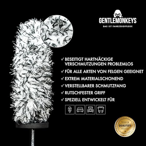 GENTLEMONKEYS Profi Mikrofaser Felgenbürste • Felgenreinigungsbürste mit wechselbarem Bürstenbezug • Auto Felgenbürste für schonende Reinigung • Microfaser Felgenbürste für alle Felgen thumbnail 3