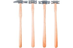 BENCH WIZARD 4 Piece Jeweler's Steel Hammer Set | 9" Length | Solid Wood Handle | Head Varieties: Flat, Square, Ballpein, Chisel