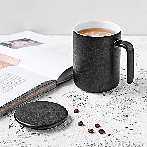 Krokori Ceramic Cup Glaze Tea Cup Coffee Mugs Cup with Lid and Infuser for Home, Kitchen, Office and Daily Use, Dishwasher Safe - 16oz (Black)